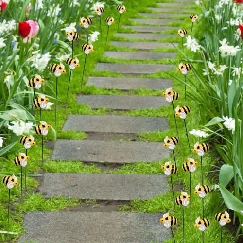 Miniatura 6 de 10 piezas de estacas de jardín de abejas decoración de metal para patio delantero, palillos florales para primavera y verano, resina, abejorros