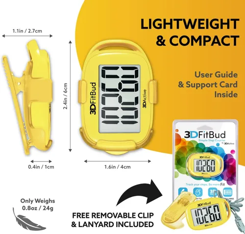 Miniatura 6 de 3DFitBud Simple Contador de Pasos - Podómetro 3D para caminar de 3DActive con clip, cordón, rastreador de pasos preciso, pantalla grande, fácil