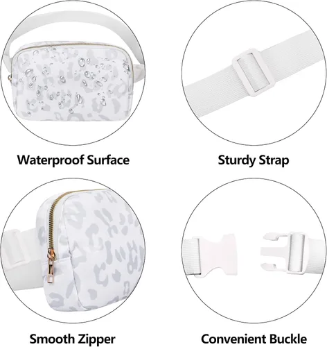 Miniatura 4 de VOROLO Riñonera para mujeres y hombres, bolsa cruzada con correa ajustable, regalos de graduación, leopardo blanco