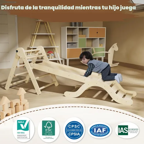 Miniatura 3 de doowroodni Juego de triángulo Pikler 7en1 Juguetes de escalada para niños pequeños de interior Juguetes de escalada plegables para bebés de madera