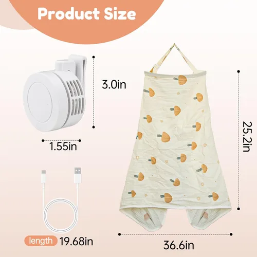 Miniatura 6 de Cubierta de lactancia con ventilador, delantal de lactancia ajustable transpirable, con cuello de arco para mujer, con clip de mini ventilador