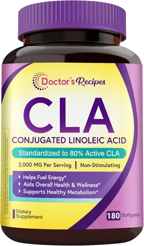Doctor's Recipes CLA Supplements 2000 mg, 180 cápsulas blandas, 80% ácido linoleico conjugado de aceite de cártamo, para mujeres y hombres, no