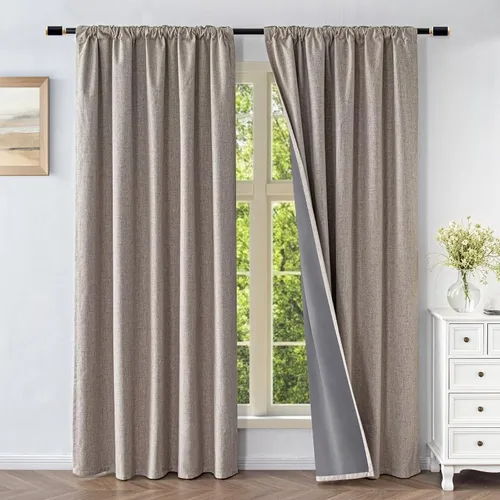 Miniatura 9 de Cortinas opacas para sala de estar, cortinas 100% opacas de 90 pulgadas de largo, juego de 2 paneles de 2 paneles, con aislamiento térmico, pestaña