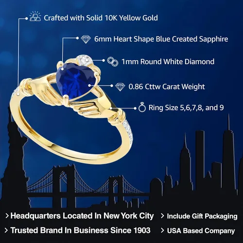 Miniatura 48 de Gem Stone King Anillo de compromiso claddagh celta irlandés de oro amarillo de 10 quilates con piedra preciosa en forma de corazón de 0.236 in