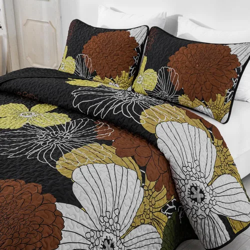 Miniatura 2 de Anibedding Juego de edredón tamaño Queen, colcha floral negra tamaño Queen, juego de colcha de flores bohemias con 2 fundas, juego de edredón de 3