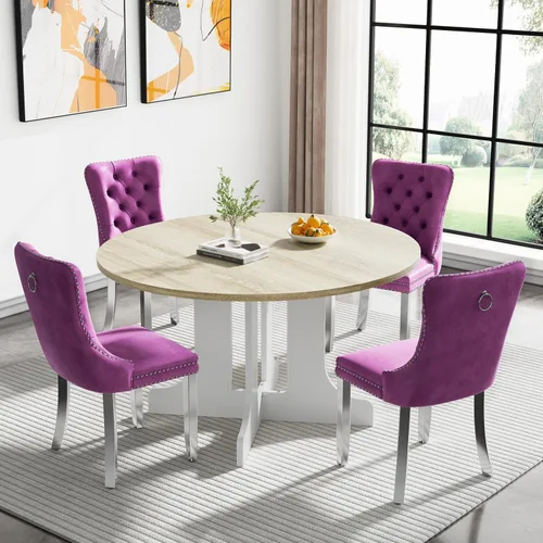 Miniatura 71 de Juego de mesa de comedor de mármol sintético blanco para 6 personas, juego de mesa de comedor extensible de 7 piezas de 63 a 78.74 pulgadas con 6
