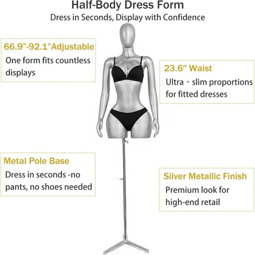 Miniatura 2 de Torso de maniquí femenino de 67 a 92 pulgadas, cuerpo de maniquí de exhibición con altura ajustable y soporte de base de metal, modelo de vestido