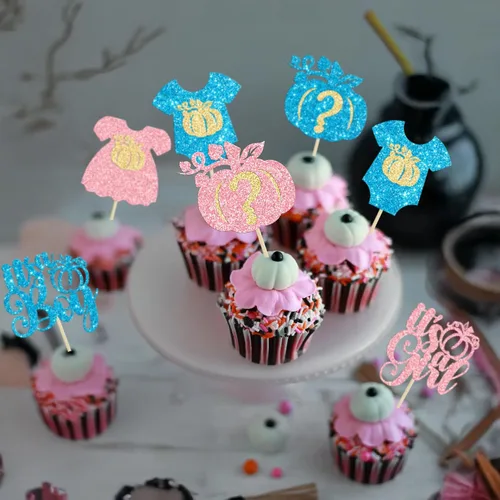 Miniatura 5 de Gyufise 24 adornos para cupcakes de revelación de género, decoraciones para pasteles de niños o niñas para Acción de Gracias, Halloween, tema