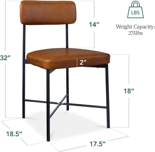 Miniatura 3 de Best Choice Products Juego de 2 sillas de comedor de piel sintética, altura estándar, cojines acolchados con marco de metal para cocina y comedor