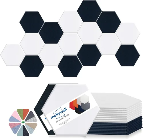 Miniatura 21 de Mollywell Paneles acústicos hexagonales, de alta densidad, insonorizantes, azulejos de fieltro decorativos para reducción de ruido para techos