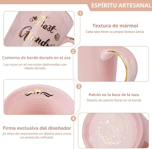 Miniatura 5 de Regalos para abuela para abuela, regalo de cumpleaños del día de la madre para abuela de nieta nieto, tazas de café de cerámica de mármol rosa de 14