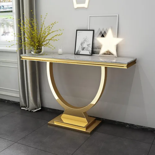 Miniatura 64 de SSLine Mesa de Centro Rectangular de Mármol Sintético para Sala de Estar, Mesa Central Moderna de Mármol Blanco de Lujo con Base Doble en Forma de U