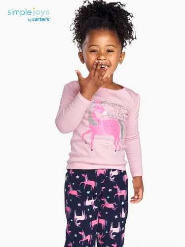 Miniatura 2 de Simple Joys by Carter's Conjunto de pijama de 4 piezas para niñas y niños pequeños (parte superior de algodón y parte inferior de vellón)