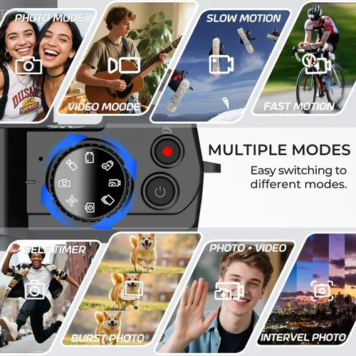 Miniatura 5 de Cámara digital 4K para fotografía con WiFi, cámara de videoblogs con autofoco para YouTube con pantalla giratoria, viene con 2 baterías, lente gran