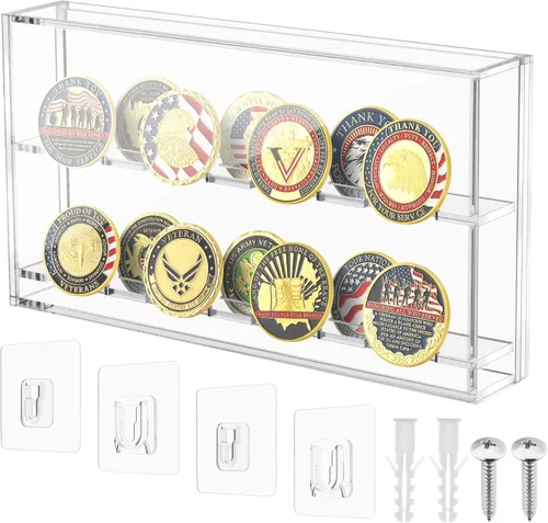 Vitrina de acrílico para monedas de desafío, soporte de exhibición militar, soporte de exhibición de monedas de desafío de montaje en pared, caja de