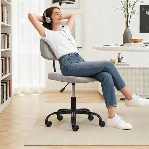 Miniatura 8 de DRMBOOK Silla pequeña de escritorio para oficina en casa con ruedas, cómoda silla de tocador sin brazos, silla giratoria para computadora, sin Tela
