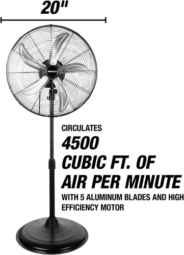 Miniatura 3 de OEMTOOLS OEM24871 - Ventilador de pedestal oscilante de 20 pulgadas, altura ajustable para garaje, tienda, gimnasio, almacén de flujo de aire