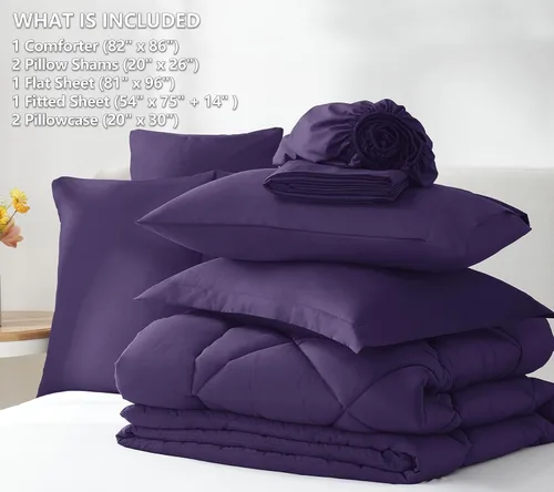 Miniatura 6 de CozyLux - Juegos de edredón tamaño completo púrpura de 7 piezas, juegos de ropa de cama en una bolsa, juego de cama de lujo suave para todas