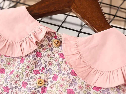 Miniatura 5 de Kids Girls Cute Sweet Collar Floral Dress for 2-7 Years,Casual Flowy Summer Short Puff Sleeve Doll Neck A-line Dress