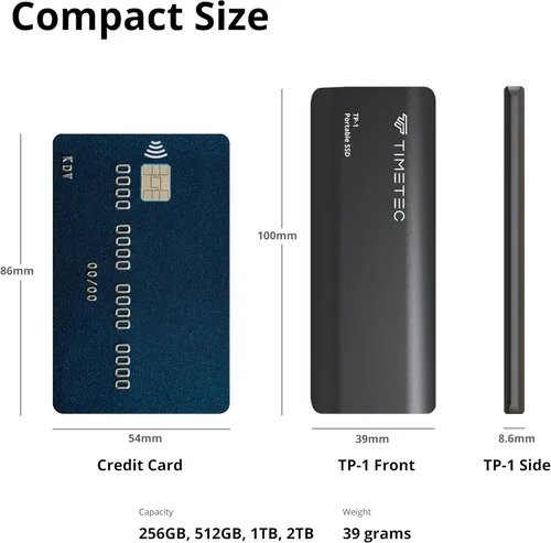 Miniatura 3 de Timetec 1TB Pro USB 3.2 Gen 2 Tipo-C/Tipo-A SSD Velocidad de lectura 1000MB/s Unidad de estado sólido Stick para iPhone 15/Android/Tablet/Windows/Mac