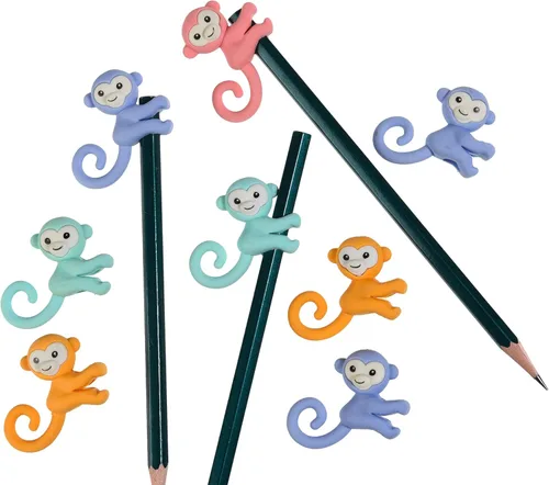 32 piezas de gomas de borrar y topes de lápiz para niños, gomas de borrar en forma de mono 3D lindas