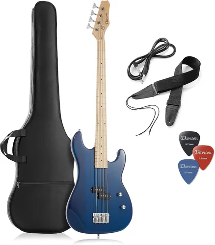Miniatura 6 de Davison Guitars Guitars - Bajo eléctrico de 4 cuerdas, color negro, kit de principiante para diestros de tamaño completo con bolsa de concierto