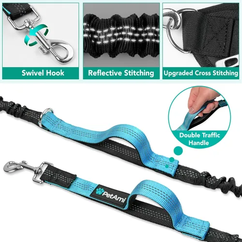 Miniatura 4 de PetAmi Correa de perro manos libres premium para 2 perros, correa de cinturón ajustable para caminar con perro, bolsa de accesorios de mochila