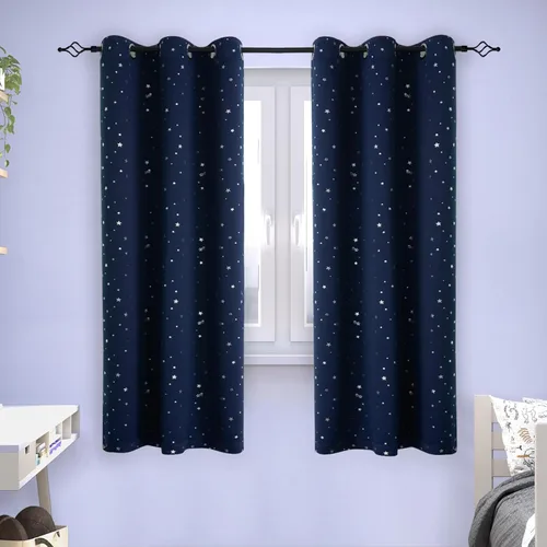 Miniatura 133 de BGment Cortinas opacas para dormitorio infantil, con aislamiento térmico, con ojales, estampado de estrellas plateadas, cortinas para oscurecer