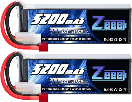 Zeee Batería Lipo de 11.1V 50C 5200mAh 3S con conector T, funda suave para RC Plane DJI Quadcopter RC Avión RC Helicóptero RC Coche Camión Barco (2