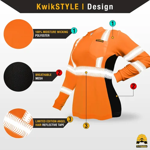 Miniatura 2 de KwikSafety - Charlotte, NC - Vixen Hi Vis Long Sleeve Safety Shirt for Women [Angel Hair Reflective Tape] Manga larga Naranja