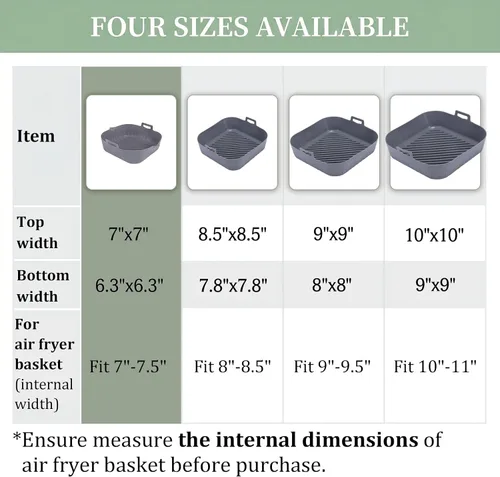 Miniatura 3 de Golden Associate Forros cuadrados de silicona para freidora de aire de 6.5 a 7.5 pulgadas, 2 piezas antiadherentes de grado alimenticio, canasta
