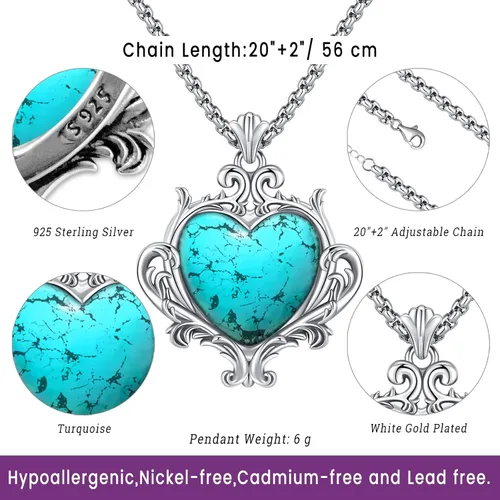 Miniatura 102 de Joyas de turquesa para mujeres y hombres de plata de ley 925 con colgante de urna para cenizas, collar con medallón de imagen, martillo de Thor