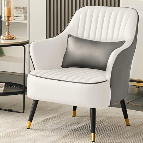Miniatura 2 de Magshion Silla decorativa moderna con almohada lumbar, sillón tapizado de cuero, sillón individual ergonómico para sala de estar, dormitorio