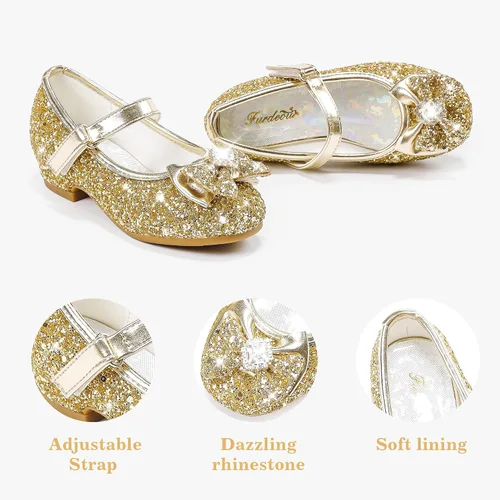 Miniatura 5 de Furdeour Zapatos de vestir para niñas, zapatos de princesa Mary Jane para bodas, flores, damas de honor, tacones con purpurina para niños pequeños