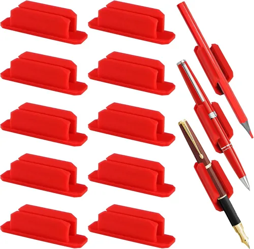 Miniatura 9 de Paquete de 10 soportes adhesivos para bolígrafos para escritorio, soporte de silicona para aula, accesorios para profesores y estudiantes, Negro
