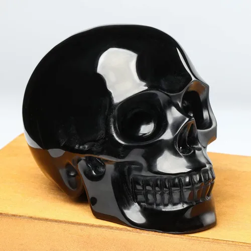 Miniatura 5 de Cabeza de calavera de cristal de obsidiana negra natural de 5 pulgadas, tallada a mano, estatua de piedra curativa de Reiki, decoración de sala