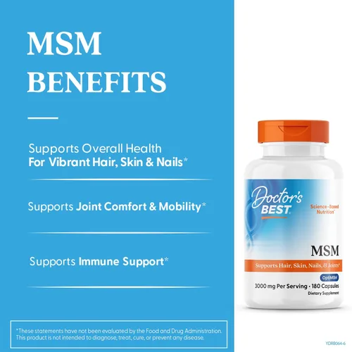 Miniatura 3 de Doctors Best MSM, apoya el cabello, la piel, las uñas y las articulaciones, sin OMG, sin gluten, 3000 mg por porción, 180 cápsulas