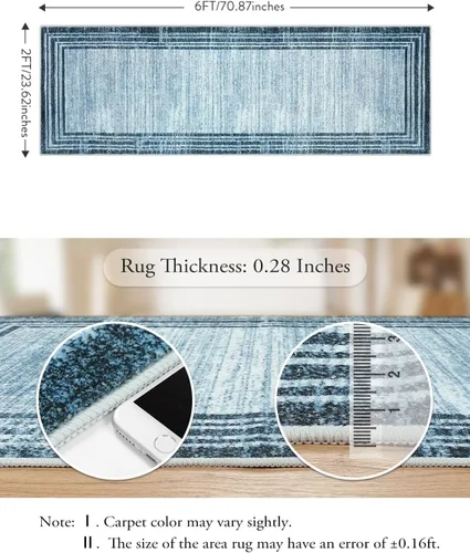 Miniatura 18 de Alfombra de pasillo moderna abstracta Lahome, alfombra lavable turquesa de 2 x 6 pulgadas para entrada, alfombra antideslizante de bajo pelo