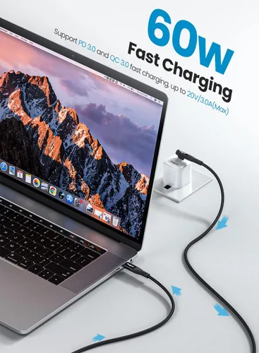 Miniatura 3 de Fasgear Cable USB C a USB C, paquete de 3 cargadores USB 2.0 tipo C de 60 W, carga rápida, trenzado en ángulo recto, compatible con Galaxy S22 S21