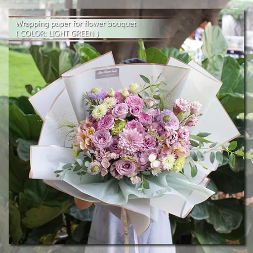 Miniatura 6 de YACEYACE Elegante papel de regalo de flores, impermeable y perfecto para envolver flores de regalo, proyectos de manualidades, verde claro con borde