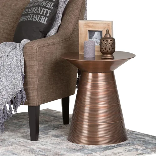 Miniatura 2 de SIMPLIHOME Sheridan - Mesa auxiliar redonda de metal sólido de 18 pulgadas de ancho x 20 pulgadas de alto en cobre envejecido, mesa decorativa