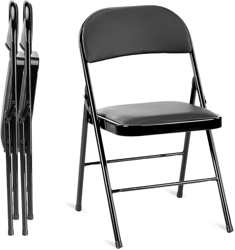 Simple Deluxe Paquete de 2 sillas plegables con asientos acolchados de cuero y marco de metal duradero, plegables, portátiles, asiento para eventos