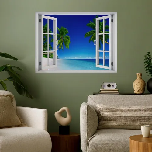 Miniatura 30 de wall26 Adhesivo decorativo para pared, diseño de oso y mariposa fuera de una ventana abierta, no se pega ni se pega, papel tapiz no tejido