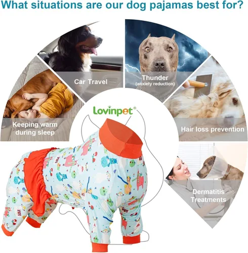 Miniatura 4 de LovinPet Pijamas para perros grandes - Protección UV, camisa de recuperación postoperatoria, tela ligera de punto elástica, estampado Aqua Alpaca