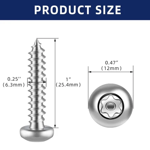 Miniatura 2 de Tornillos de chapa Torx de acero inoxidable #14 x 1 con cabeza de botón de acero inoxidable, tornillos plateados de seguridad, antirrobo, a prueba