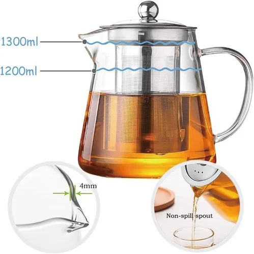 Miniatura 4 de Tetera de vidrio con infusor Tetera de 32 oz/43 oz Hervidor de té seguro para estufa Juego de tetera para té floreciente y de hojas sueltas