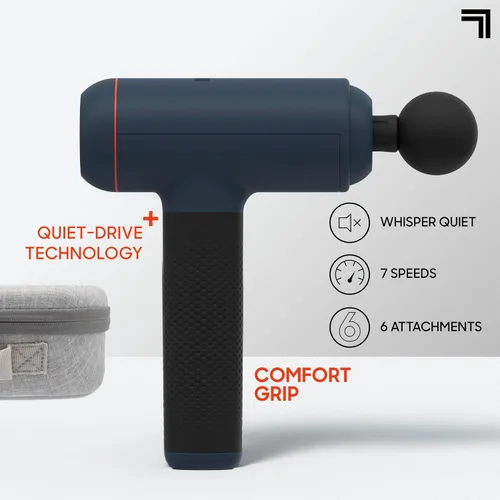 Miniatura 3 de Sharper Image Pistola de masaje de percusión de tejido profundo, masajeador de mano recargable Powerboost Max, 7 velocidades ajustables, 6 cabezales