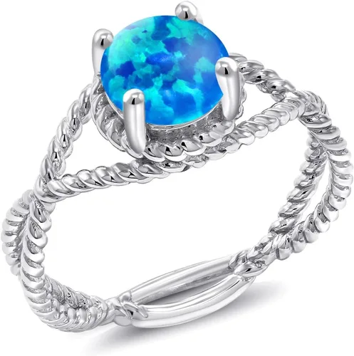 Miniatura 75 de Gem Stone King 7MM Round Gemstone Birthstone Solitaire Ring for Women Twisted Rope Band in 925 Sterling Silver Available in Sizes 5, 6, 7, 8, 9