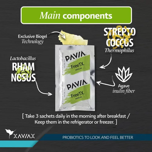 Miniatura 5 de Pavia Bio-Gel de probióticos vivos con fibra FreeTX Probióticos y prebióticos Apoyo digestivo 1 mil millones de cultivos vivos Sabor a