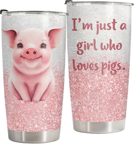 Miniatura 17 de 34HD Cute Pig - Vaso de 20 onzas con tapa, diseño de cerdo, de acero inoxidable, aislado al vacío, taza de café de viaje, regalo de cumpleaños